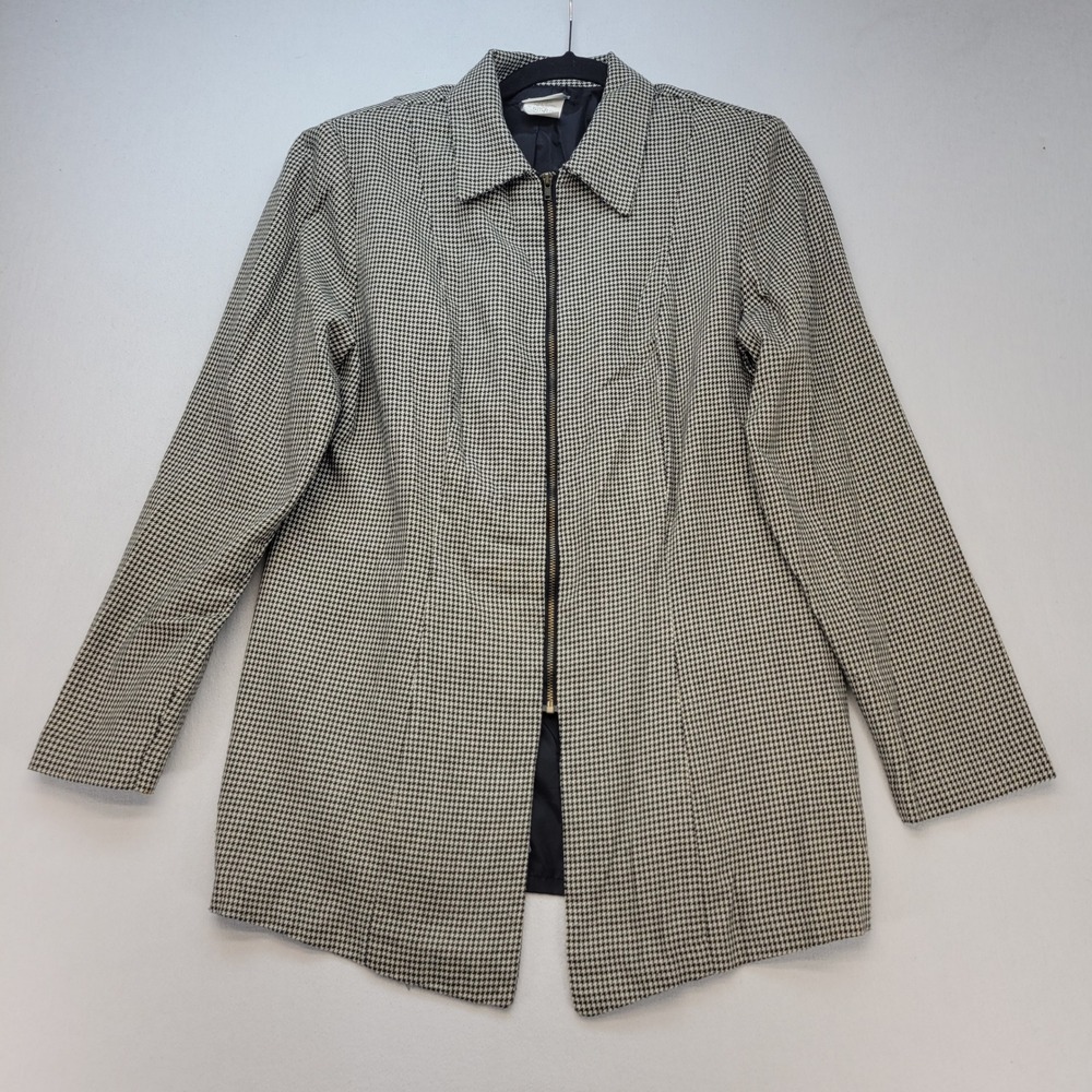 Jaclyn Smith Zip‎ Jacket Womens 12 Black White Houndstooth Classics Blazer Lined